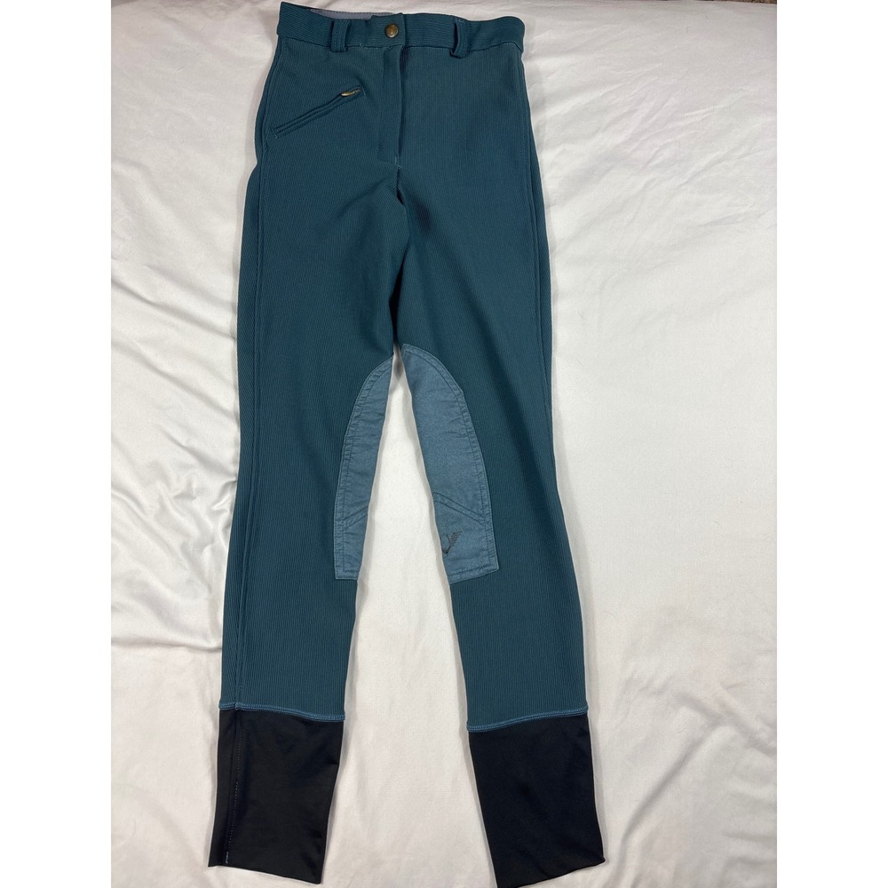 Irideon Ribbed Equestrian Breeches Teal Green Knee Patch Riding Pants Womens XS